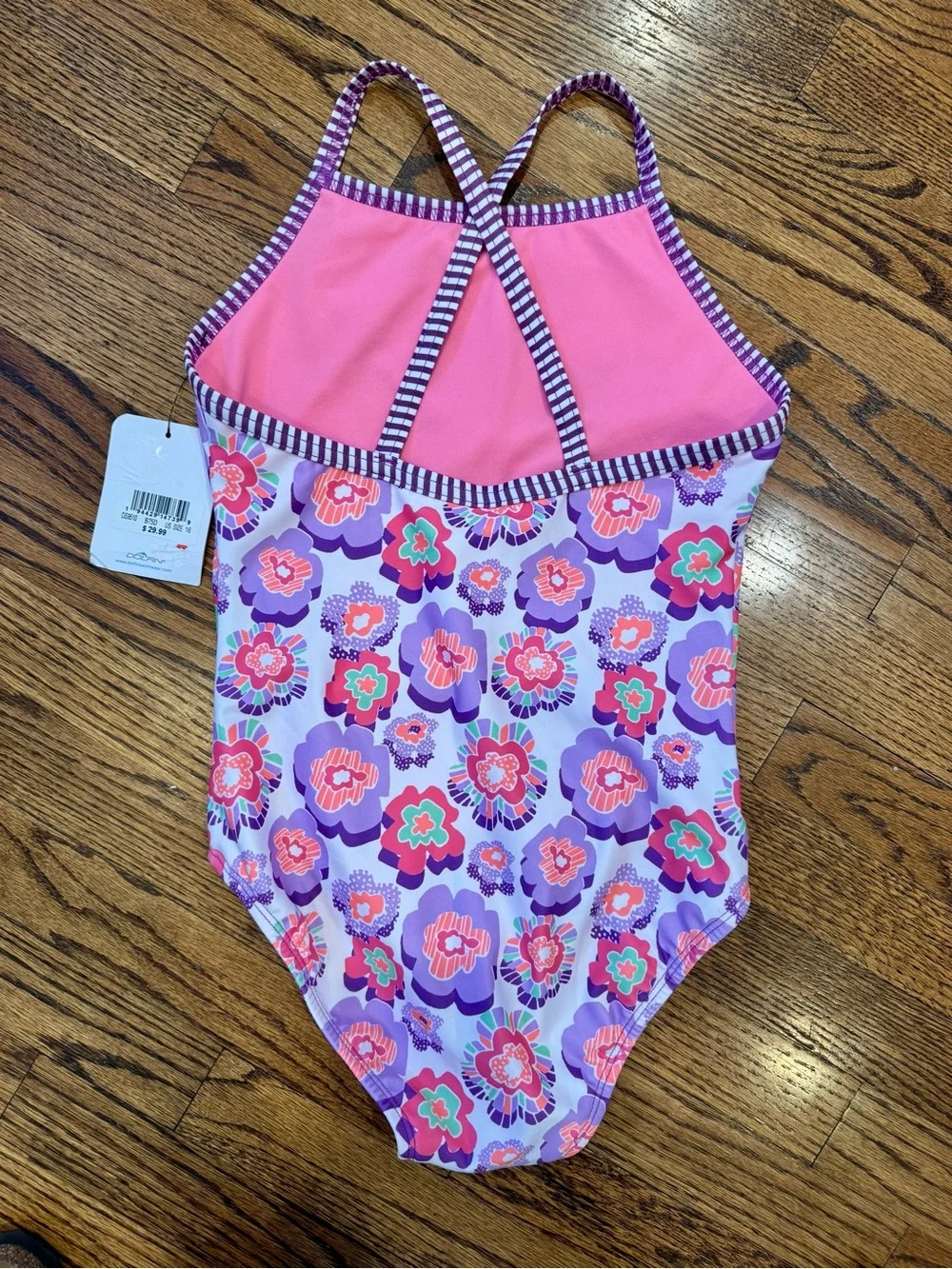 NWT New DOLFIN UGLIES Girls Criss Cross Back Racing Swimsuit Purple Floral 16